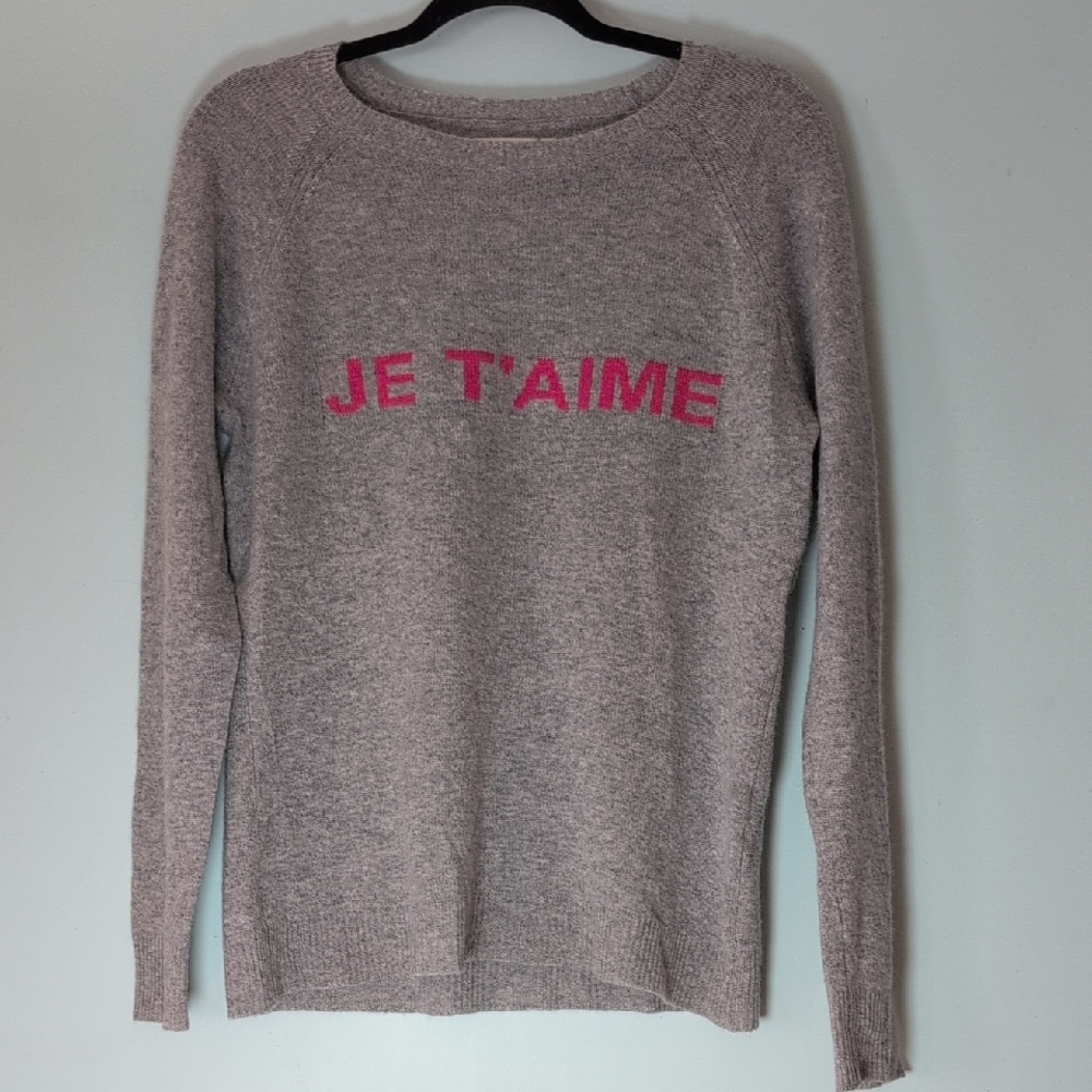 Trovata Birds Of Paradis Je T'aime Sweater Cashmere 100% Gray Pink Sweater M